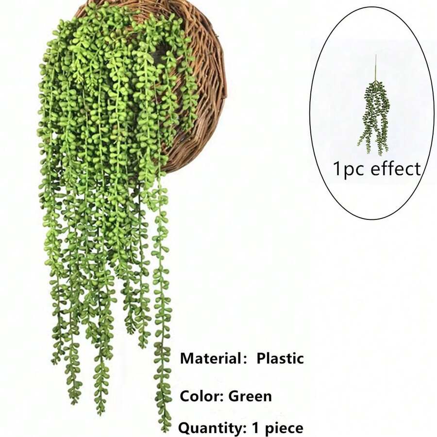 1pc 5-Prong Artificial Green Plant Ivy Hanging Basket Wall Decor, Indoor Decoration - Green - View 1