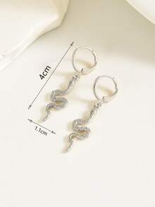1 Pair Minimalist Snake Design Earrings, Niche Elegant Everyday Wear For Women - Silver - View 5