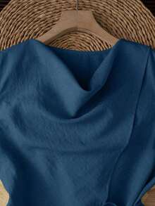 Nuevo diseño asimétrico de verano, cuello acampanado, dobladillo dividido de color caqui claro de nicho, cintura con lazo, chaleco sin mangas para mujer, top de tirantes de verano para mujer, elegante para vacaciones y días de descanso. - Azul - Ver 4