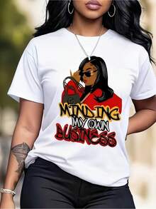 Elegante camiseta de uso diario con estampado de moda "Cada uno por su cuenta"| Adecuado para el hogar y los viajes, una excelente opción de regalo.| Regalos preferidos para Navidad, San Valentín y cumpleaños| Camiseta Casual Chic de Moda con Estampado de Letras para Primavera/Verano - Blanco - Ver 2