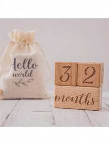 Newborn Growth Milestone Wooden Blocks, Growth Memory Photography Props, Birthday Record Photography, Birth & Growth Commemoration - Beige - View 4