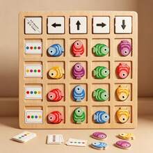 Juguetes de madera Montessori para niños, entrenamiento de pensamiento lógico, conciencia direccional, reconocimiento de colores, juego educativo de tablero de batalla - Multicolor - Ver 1