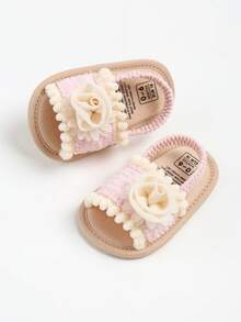 Giày sandal mùa hè cho bé gái, có nơ hoa, đế mềm, thích hợp cho váy cưới, giày tập đi cho bé sơ sinh, giày tập đi trong nôi. - Hồng - Xem 7