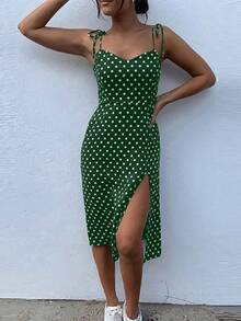 Women's Summer Dresses, Sleeveless Polka Dot Casual Dress With Pleated Elastic Waist And V-Neck, Beach Dress, Summer Dresses - 白色 - 查看 4