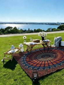 1pc Brown Mandala Extra Large Quick-Dry Beach Blanket, Suitable For 1-3 Adults - Lightweight, Durable Polyester Fabric - Perfect For Travel, Camping, Hiking And Leisure Beach Time, Beach Mat, Picnic Blanket, Camping Ground Cover - Brown Mandala - View 2