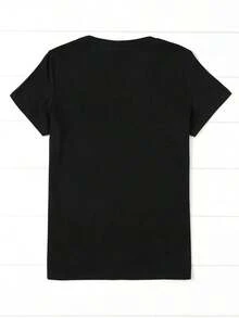 Camiseta casual de algodón 100% para mujer, con cuello redondo, estampada con rosas moradas y mariposas, de manga corta y longitud regular, ideal para primavera y verano, un regalo perfecto para cumpleaños o días festivos, camiseta de algodón transpirable para mujer, combina con todo, 100% algodón. - Negro - Ver 2