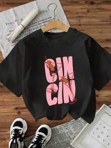 Camiseta Casual de  con Estampado de Gin y Martini, Manga Corta y Cuello Redondo IICN - Negro - Ver 2