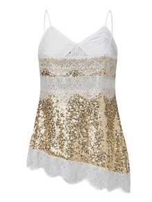 Top de tirantes de encaje y lentejuelas para mujer, ropa de verano, top de fiesta con escote en V y tirantes finos - Dorado - Ver 6