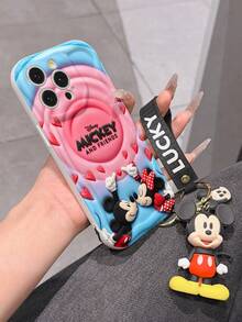 Disney Mickey & Minnie Mouse Phone Case With Mickey And Minnie Charm And Lanyard - Cute Mickey And Minnie Protective Case With Kiss Pose And Heart Background Design, Equipped With Delicate Mickey And Minnie Decorative Lanyard And Beaded Bracelet For Easy Carrying, Compatible With IPhone 17, 16, 15, 14, 13, 12, 11 Pro Series, Ideal For Birthdays, Holidays, Anniversaries, Graduation Gifts, Or Any Special Occasion To Surprise Family, Friends, Classmates, And Loved Ones. - 白色 - 查看 6
