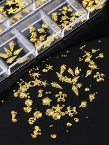 12入金色夏季海洋風美甲裝飾飾品 合金海星貝殼海馬 金色美甲配件 亮面海灘主題美甲DIY裝飾 女士女孩沙龍夏季美甲用品 - 金色 - 查看 7