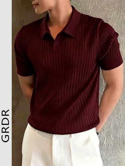GRDR Áo polo nam mùa hè dệt kim, màu trơn, tay ngắn, cổ áo dệt kim, thích hợp cho các hoạt động mùa hè, là item không thể thiếu cho trang phục thời trang.