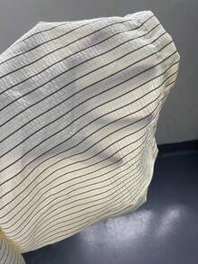 1 pieza Pantalones casuales de mujer a rayas amarillas, tela de burbujas arrugada, cintura súper baja con cordón, pantalones rectos de ajuste relajado, casual y romántico - Amarillo - Ver 6