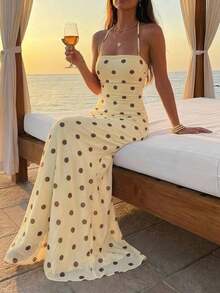Vestido con estampado floral elegante y espalda descubierta para mujer - Amarillo - Ver 8
