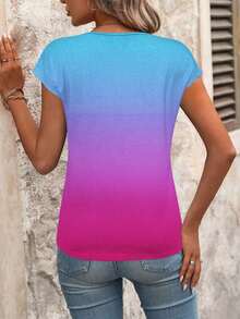 Blusa de rayas de verano casual para vacaciones, de manga corta y cuello en V, minimalista y versátil para uso diario y viajes, estilo coreano suave y apropiada para la oficina - Multicolor 2 - Ver 2