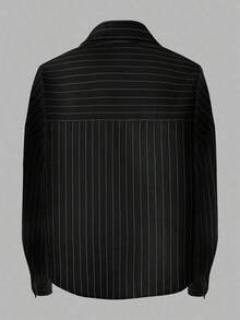 Camisa casual de manga larga con bolsillo, de ajuste suelto y hombros caídos, de unicolor, para primavera/verano, Top de manga larga - Blanco y Negro - Ver 2
