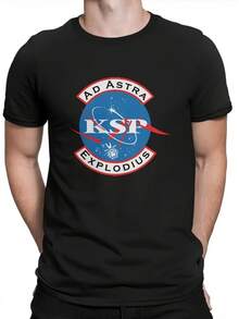 Camiseta de Hombre Kerbal KSP "Ad Astra Explodius" - Camiseta Gráfica Vintage de Juego Espacial con Personajes y Logotipo de Kerbal, Camiseta Casual de Manga Corta con Cuello Redondo para Fanáticos de KSP - Negro - Ver 7