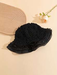 1pc Women's Handmade Crochet Snowflake Hat With Chiffon Ruffle Brim, Knitted Sun Hat, Suitable For Outdoor, Party And Holiday - A - View 8