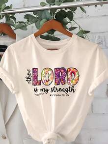 1 Women's T-Shirt With Religious Floral Print - White Religious Clothing, Casual Round Neck Top, Suitable For Church, Bible Study And As A Gift For Christian Women, 180g Opaque 100% Cotton Fabric. - 白色 - 查看 7