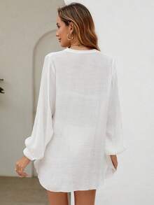 Holidaya Kimono unicolor con botón delantero - Blanco - Ver 2