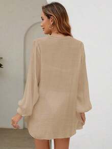 Holidaya Kimono unicolor con botón delantero - Caqui - Ver 2