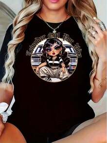 Camiseta Gráfica Retro Y2K de los 90 para Mujer - Estilo Chola Divertido con Coche Vintage y Cadenas Doradas - Top Negro Casual de Manga Corta para Conjuntos Temáticos de los 90 - 100% Algodón - Negro - Ver 1
