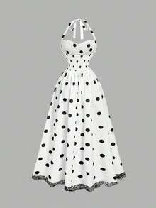 Vestido largo con estampado floral romántico con escote de cuello alto, para el Día de San Valentín, vestido de primavera, atuendo para brunch, atuendo para fiesta del té, atuendo para vacaciones en la playa, vestido floral para mujer, vestido v - Blanco y Negro - Ver 2