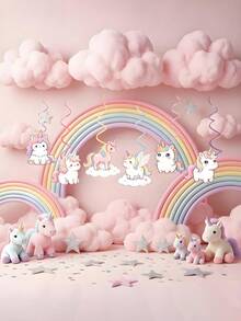 6pcs/1pc Unicorn Spiral Hanging Decor, Unicorn Party Decoration Banner, Unicorn Fairy Hanging Decor Party Supplies Suitable For Birthday Theme Party, Graduation Ceremony Decoration, Unicorn Theme Party, Indoor And Outdoor Decoration - Unicorn - View 5