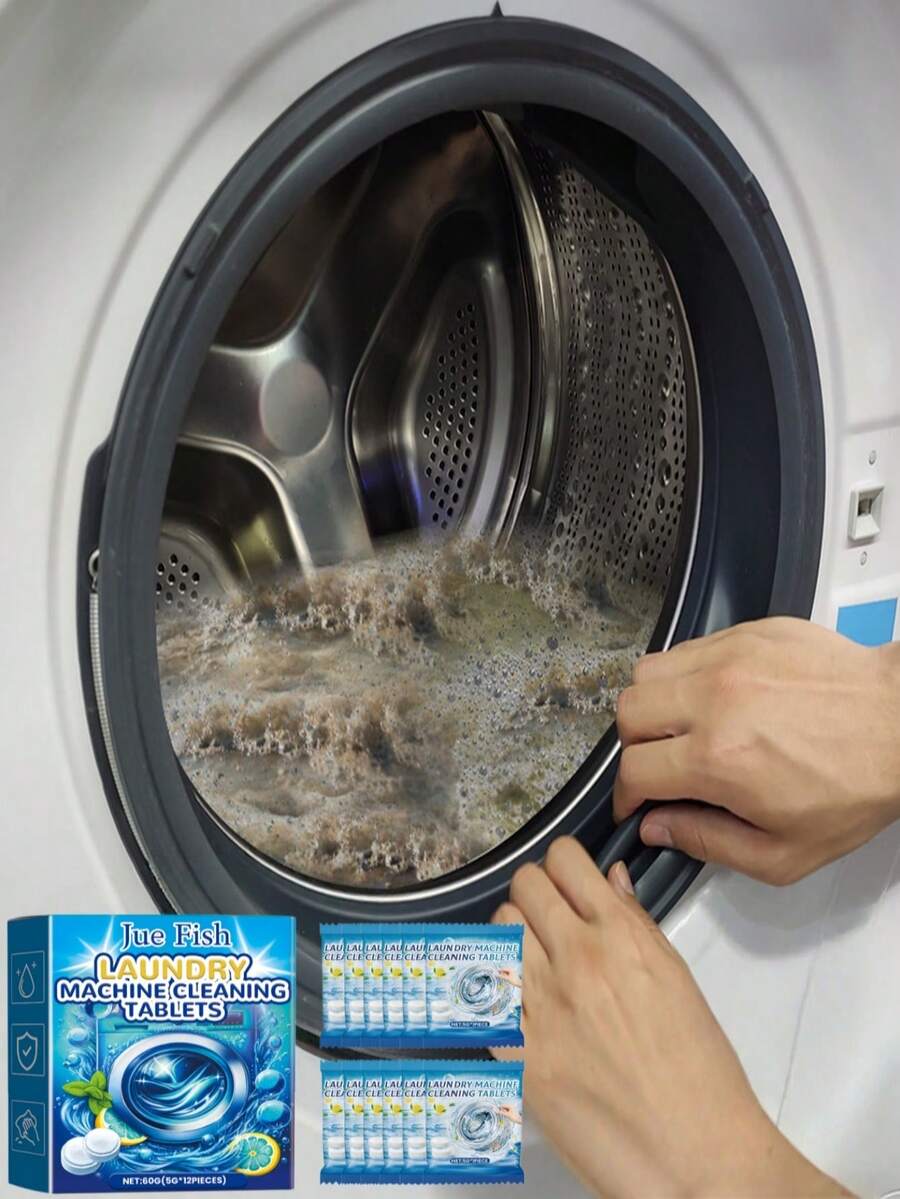 JUE FISH Washing Machine Cleaner, Suitable For Top-Load And Front-Load Washing Machines. Removes Odors, Hard Water Stains, Mineral Deposits, Soap Scum And Lint. Amazing Cleaning Effect, Fresh Lemon Scent. Randomly Shipped New And Old Models. - Solid State - View 1