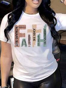 TrendySummer Casual Crew Neck T-Shirt, Christian T-Shirt, Bible Verse T-Shirt, Christian Religious T-Shirt, Retro Faith T-Shirt, Christian Cross Pattern T-Shirt, Slim Fit Short Sleeve T-Shirt For Everyday Wear - 白色 - 查看 6