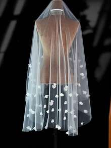 Velo nupcial blanco de doble capa con flores 3D y peine para el cabello, tocado de vestido de novia versátil - Multicolor - Ver 9