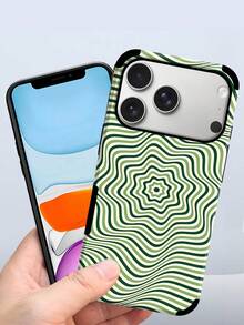 1pc Artistic Visual Illusion Wave Pattern Shock-Proof Dust-Proof Handcrafted Soft Shell Phone Case Suitable For Apple 17 Pro Max/16 Pro Max/16 Plus/13 Pro Max/14 Pro Max 13 14 11 12 Pro 11/15 Pro, Galaxy S24 Ultra, With Speaker Hole Design, Suitable As Holiday Gift - Green - View 4
