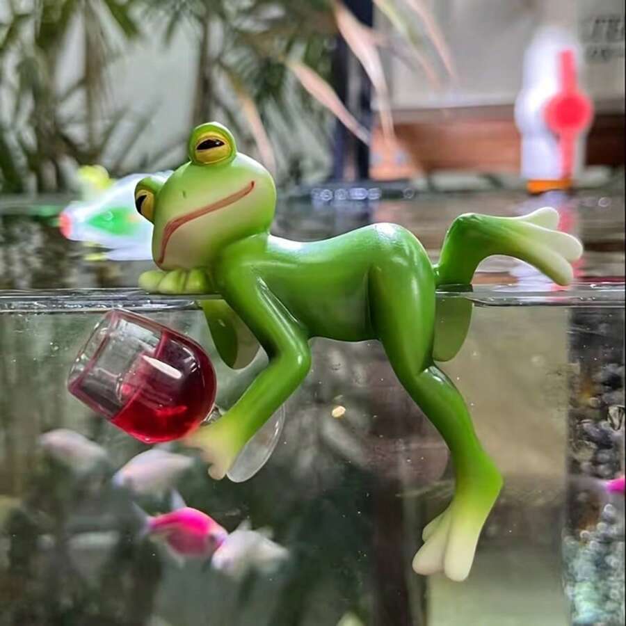 1pc Whimsical Resin Frog FigurationVibrant Garden Decoration With Wine Glasses And Wine Bottles, Outdoor/Indoor Hanging Decoration, Suitable For Flowerpots, Glass Containers, Fairy Gardens, Durable Outdoor Decoration - Frog - View 1