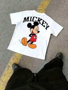 Men's Disney Varsity Mickey Tee, Retro Print, Loose Fit, Simple & Casual Everyday Style. - White - View 3