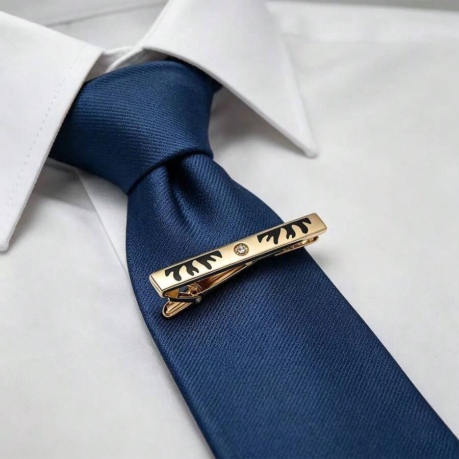 1pc In-Stock New Arrival Gold Rhinestone Tie Clip, Fashionable Men's Formal Business Tie Clip, Factory Direct - Multicolor - View 1