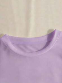 Women's Oversized Purple Summer T-Shirt With Floral Print And The Phrase "I Don't Care Thanks". Casual Short-Sleeved Purple T-Shirt With A Fun Phrase, Ideal For Youthful Looks. - YH494-紫色 - 查看 4