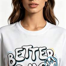 Tops para mujer estampada para mujer, para chicas, con el eslogan positivo Un Mejor, decoraciones de grafiti y corte holgado.Adecuado para la vuelta al cole, el skateboarding y el uso casual diario, perfecto para el verano. - Blanco - Ver 6