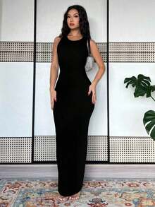 Vestido largo de mujer de vestido de escote con estampado de teñido anudado, vestido de verano largo, vestido largo verde maxi para outfit de mujer - Negro 4 - Ver 2