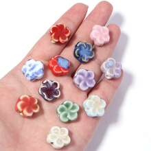 10pcs Colorful Glazed Ceramic Flower Beads, Multicolor Glazed Ceramic Beads, Suitable For Handmade Jewelry Making, Women Bracelet Necklace DIY, Valentine's Day Carnival Creative Gift Design - Flowers - View 4