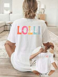 Playera minimalista moderna. Esta camiseta casual de manga corta para mujer, ideal para primavera y verano, presenta un cuello redondo con un estampado colorido de 'LOLLI' combinado con un diseño de 'Life' escrito a mano, lo que la hace adecuada para un uso cómodo durante todo el año. 100% algodón, regalo para el Día de la Madre y el Día de la Enfermera, ropa para la Copa del Mundo. El cuello presenta un diseño de cuello redondo con un estampado de letras sencillo, lo que la hace perfecta como prenda básica. La tela es suave y tiene una excelente caída. - Blanco - Ver 1