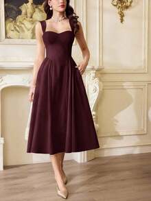 Vestido de mujer elegante y vintage con bolsillos, vestido casual para té, fiesta, vacaciones, verano, para fiesta, boda, graduación, cumpleaños, Pascua y primavera - Rosa Roja - Ver 5