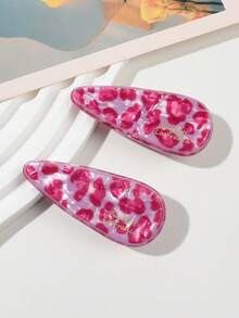 2pcs Korean Dongdaemun New Style Pink Leopard Print Acetate Fiber Water Drop Duck Bill Hair Clips For Women's Bangs - Multicolor - View 4