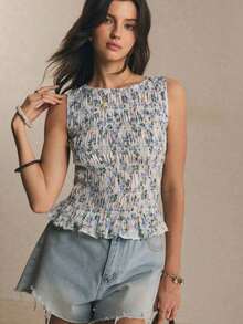 Camiseta de mujer informal de cuello redondo con pliegues de color liso y versátil - Multicolor 2 - Ver 7