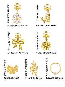 27个金色雏菊蝴蝶装饰发圈，珍珠点缀 - 优雅可调节发夹，精致波西米亚风发饰，适合编发和辫子 - 金色 - 查看 7
