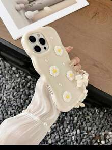 1 chiếc ốp lưng điện thoại DIY hình hoa cúc ngọc trai và bánh macaron kèm dây đeo, dành cho các dòng điện thoại 11/11 Pro/11 Pro Max, 12/12 Pro/12 Pro Max, 13/13 Pro/13 Pro Max, 14/14 Pro/14 Pro Max, 15/15 Pro/15 Pro Max, 16/16 Pro/16 Pro Max - trắng - Xem 2
