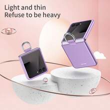 غطاء هاتف متوافق مع Galaxy ZFlip3 ZFlip4 ZFlip5 ZFlip6 ZFlip7 ZFlip7FE، غطاء هاتف بتصميم بسيط بلون موحد مطفي بملمس جلدي مع حامل حلقة شريطي - الأرجواني - مشاهدة 9
