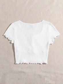 Camiseta tejida con nudo delantero ribete en forma de lechuga - Blanco - Ver 2