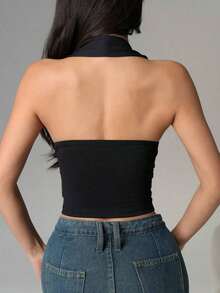 Blusa de punto con cuello drapeado sexy en color borgoña para mujeres - Negro - Ver 2