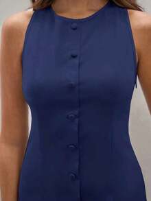 Vestido mini de unicolor para mujer, de moda para el verano - Azul marino - Ver 5
