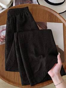 Pantalones casuales de unicolor para mujer, aptos para el verano - Café integral 2 - Ver 1