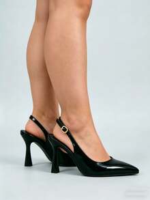Wide Fit Elegant Slip-On Pointed Toe Stiletto Heel Slip-On Pumps, Sexy OL Style For Professional Women - Black - View 2